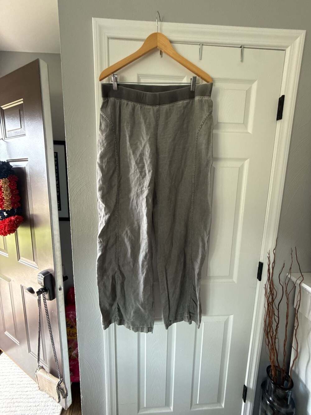 XCVI Gray Linen Blend Pull-On Casual Pants